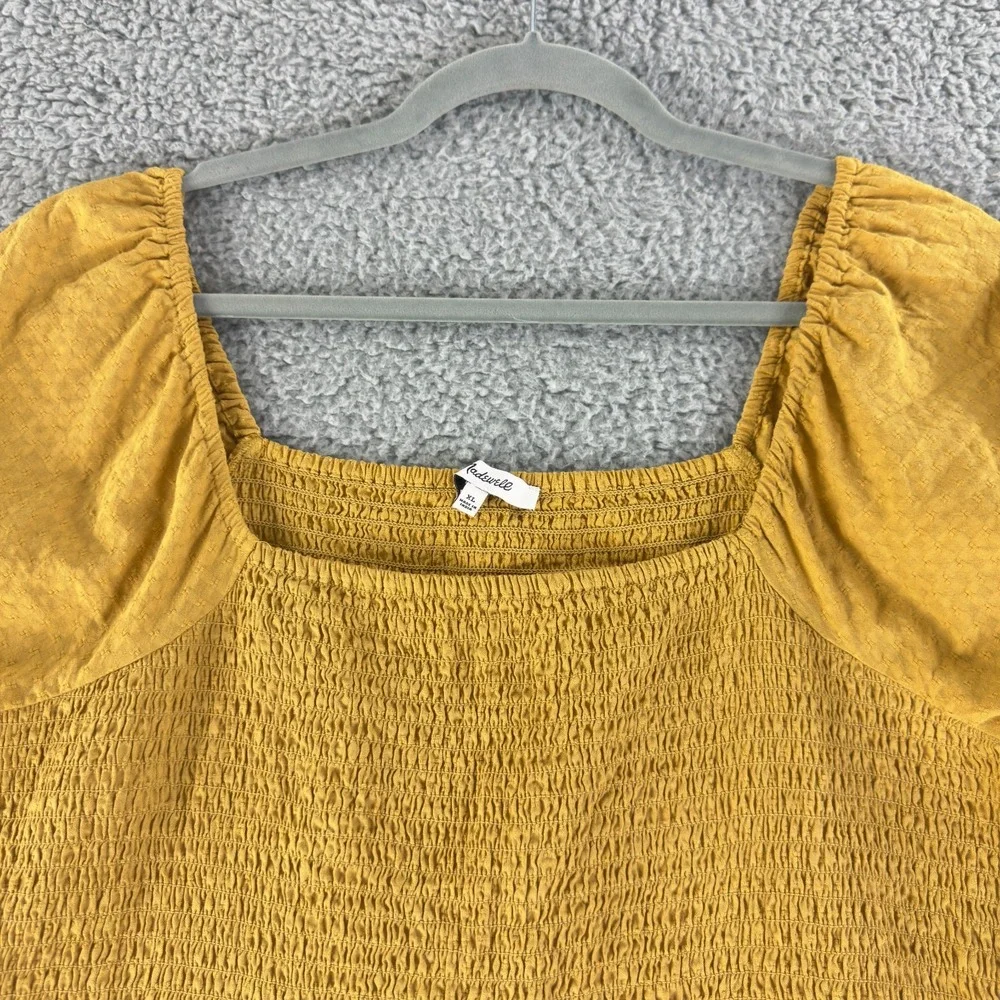 Madewell Lucie Puff Sleeve Smocked Bodice Top Womens XL Yellow Pullover